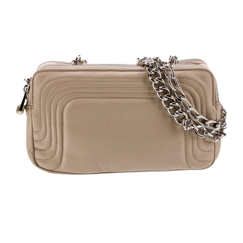 Henri Bendel Leather Two-Way Chain Bag | Shoulder or Crossbody | Pink Interior